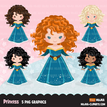 Princess clipart, fairy tale graphics, girls story book, dark blue princess dress, commercial use clip art