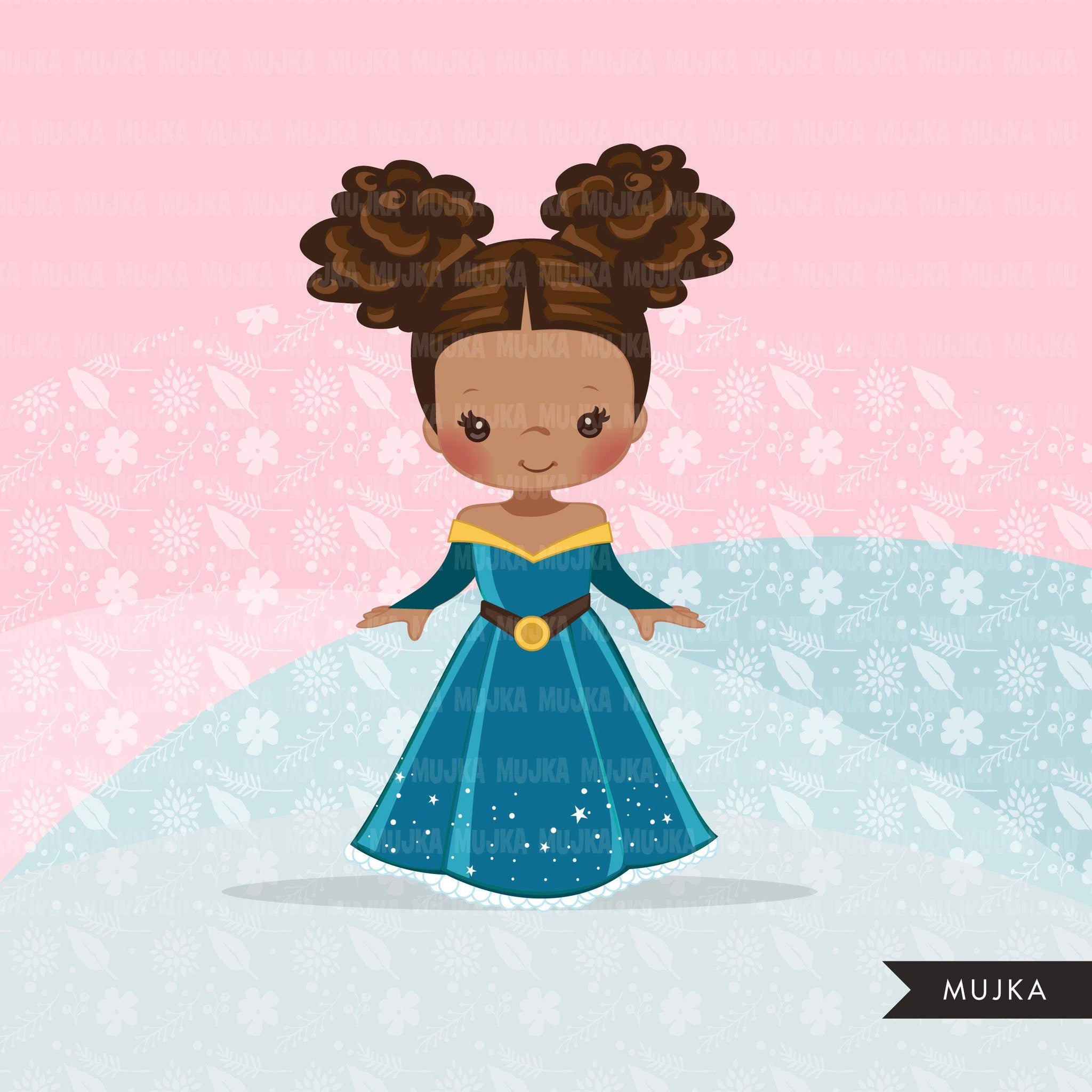 Black Princess clipart, fairy tale graphics, girls story book, dark blue princess dress, commercial use clip art