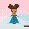 Black Princess clipart, fairy tale graphics, girls story book, dark blue princess dress, commercial use clip art