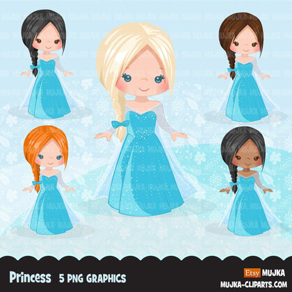 Princess clipart, fairy tale graphics, girls story book, light blue princess dress, commercial use clip art