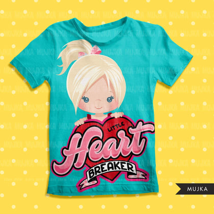 dia dos namorados png digital little heart breaker sublimação transferência de imagem clipart gráficos de camisetas menina