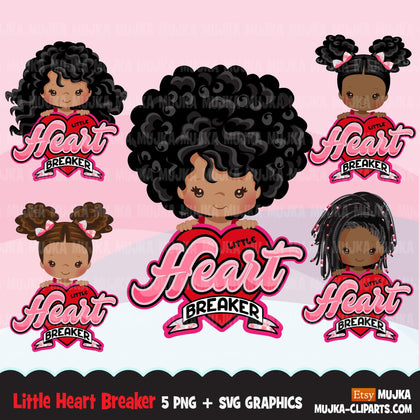 dia dos namorados png digital little heart breaker sublimação transferência de imagem clipart gráficos de camisetas garotinha negra
