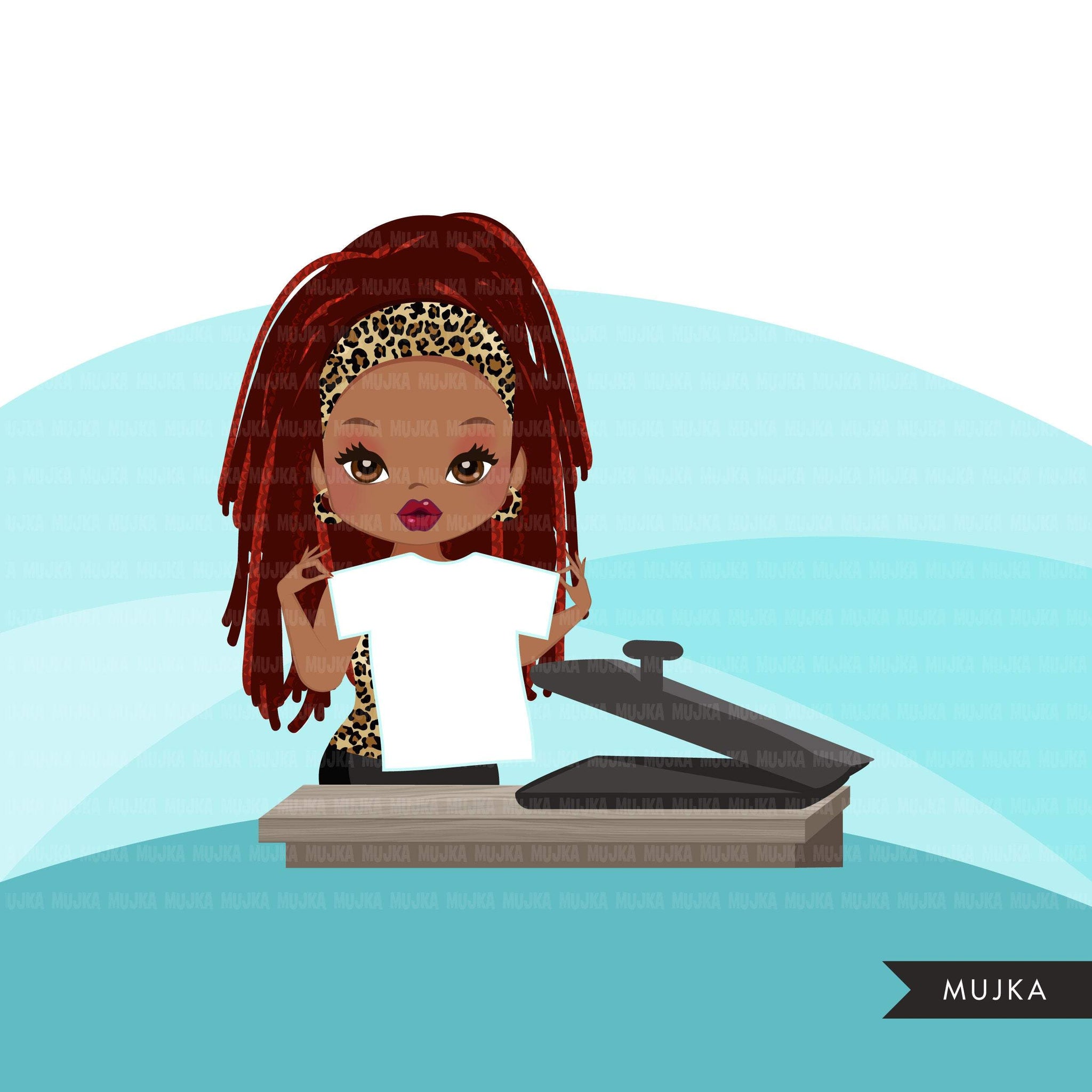 Clipart de avatar de negócios de mulher negra com prensa térmica, designer de sublimação, impressão e corte, clipart de tranças de negócios afro girl