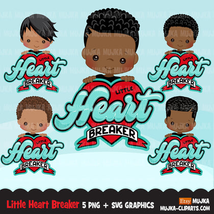 dia dos namorados png digital little heart breaker sublimação transferência de imagem clipart gráficos de camisetas garotinho preto