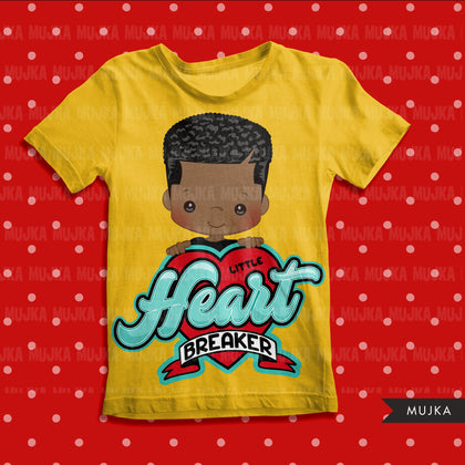 dia dos namorados png digital little heart breaker sublimação transferência de imagem clipart gráficos de camisetas garotinho preto