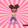 Afro black Hip hop dancer girls clipart, fashion, break dance, rapping characters, digital sublimation clip art