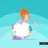 Mermaid clipart, cute underwater frame, pastel rainbow mermaid graphics, mermaid princess, rainbow birthday party, girl clip art, summer