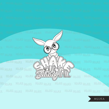 Easter Digital stamps, Bunny ears, black & white graphics, egg hunt, best friends, coloring book art outline clipart