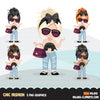 Fashion little girl clipart with bag and sunglasses, Vacation, travel commercial use characters, digital PNG