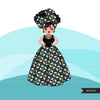 Black woman clipart avatar, Ankara geometrical print skirt, head wrap fashion graphics afro girl clip art PNG