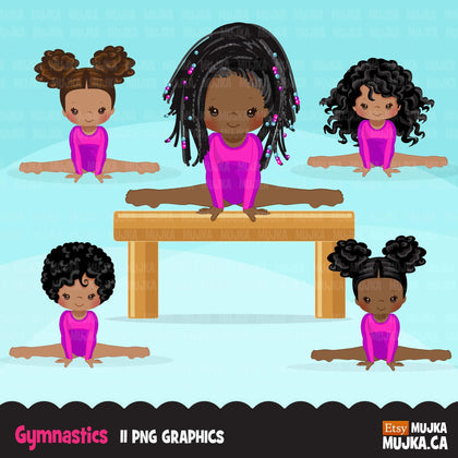 Gymnastics Clipart, Gymnast black girls, balance bar, sports, school activity, commercial use PNG graphics