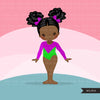 Gymnastics Clipart, Gymnast black girls, hula hoop, sports, school activity, commercial use PNG graphics