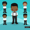 Avatar de clipart de menino negro, suspensórios de gravata borboleta com estampa de Ancara, tecido africano, gráficos de história negra afro boy clip art PNG, dia das mães MÃE