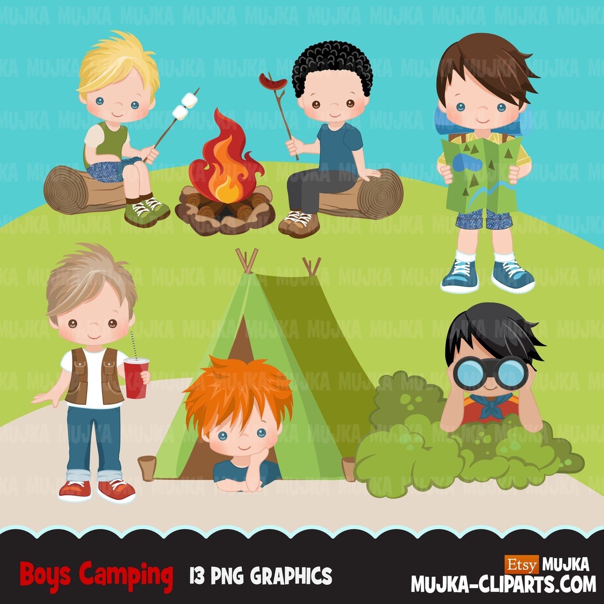 Boy Scouts camping clipart, campground, campfire, tent, outdoor graphi ...
