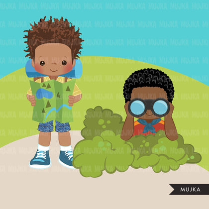 Black Boy Scouts camping clipart, campground, campfire, tent, outdoor graphics, commercial use Png clip art