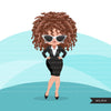 Woman clipart with business suit and glasses graphics, print and cut T-Shirt Designs, Boss babe Girls clip art
