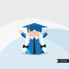 Graduation gnomes clipart, student reading book, school clip art, teacher, professor, grad commercial use Png blue
