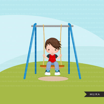 Playground Clipart, boy swinging, spring, outdoors park swing graphics, commercial use Png clip art