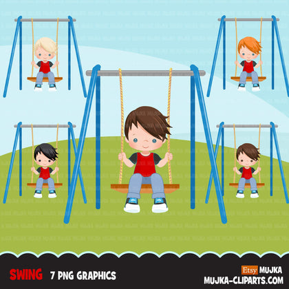 Playground Clipart, boy swinging, spring, outdoors park swing graphics, commercial use Png clip art
