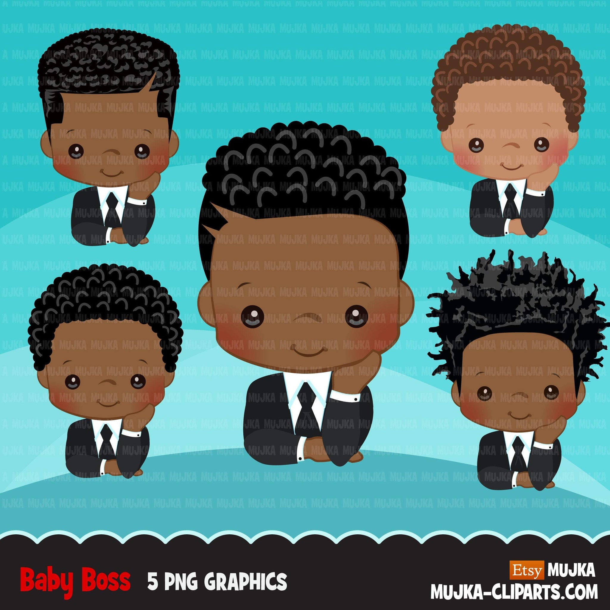 Boss baby clipart, toddler with business suit graphics, black BOYS, commercial use clip art