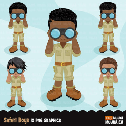 Safari Black boy Clipart, Boy scouts, camping graphics, outdoors, school graphics, Png digital clip art