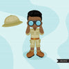 Safari Black boy Clipart, Boy scouts, camping graphics, outdoors, school graphics, Png digital clip art
