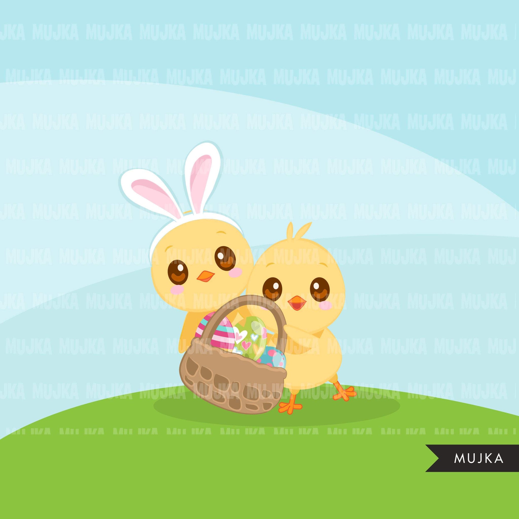 Easter Chick Clipart, Cute Spring is in the Air, Easter egg, animal graphics  commercial use digital PNG clip art