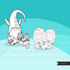 Easter gnomes Digital stamps, Mushroom house, easter eggs, Scandinavian graphics, illustration, coloring book art outline clipart