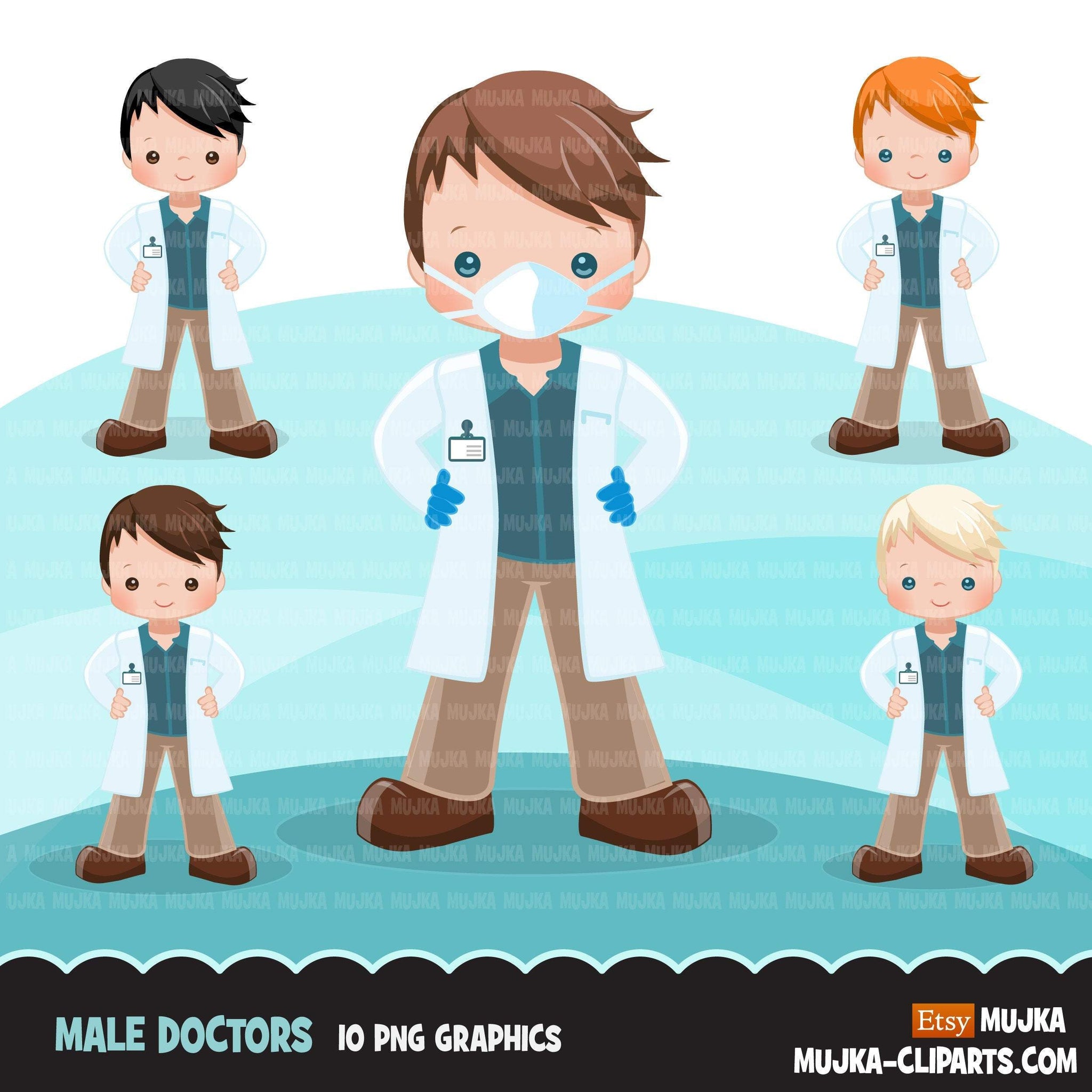 Male Doctor clipart with mask and gloves, hospital graphics, print and cut PNG digital Designs, covid Medical boy clip art