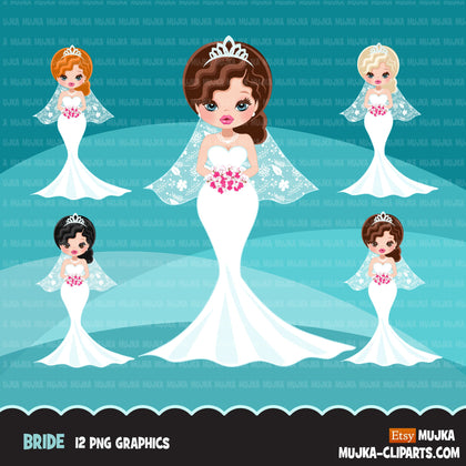 Bride avatar clipart, print and cut, wedding graphics, girl, woman, bridal PNG clip art