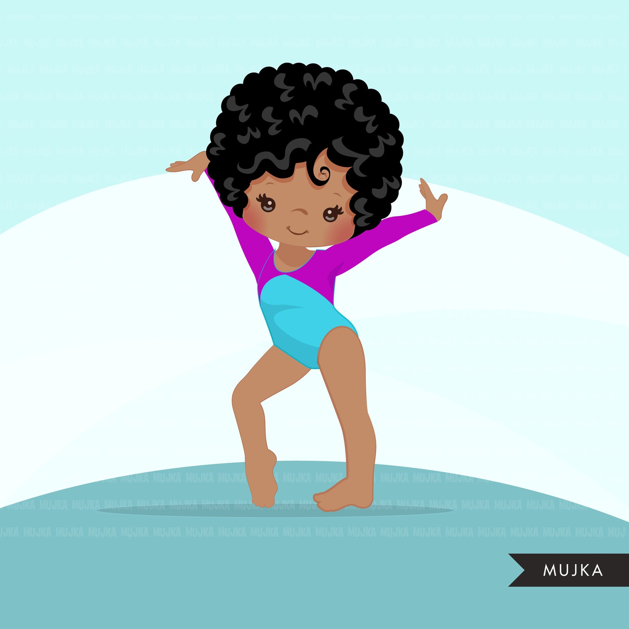 Gymnastics Clipart, Gymnast black girls, sports, school activity, commercial use PNG graphics
