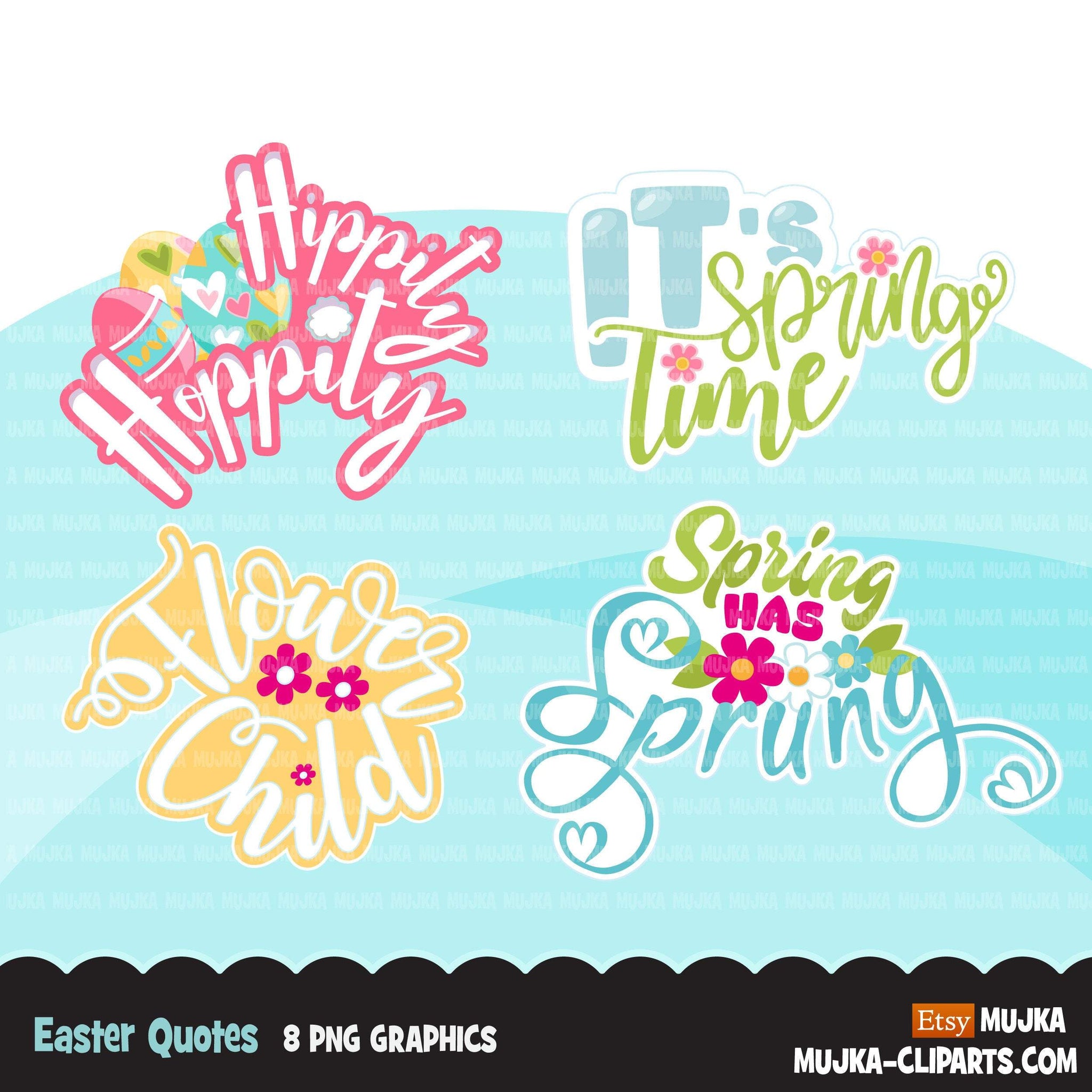 Clipart de citações de Páscoa, a primavera surgiu, criança flor, é primavera, gráficos hippity hoppity, sublimação png uso comercial clip art