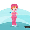Nurse clipart with mask pink scrubs, hospital graphics, print and cut PNG digital Designs, Medical clip art