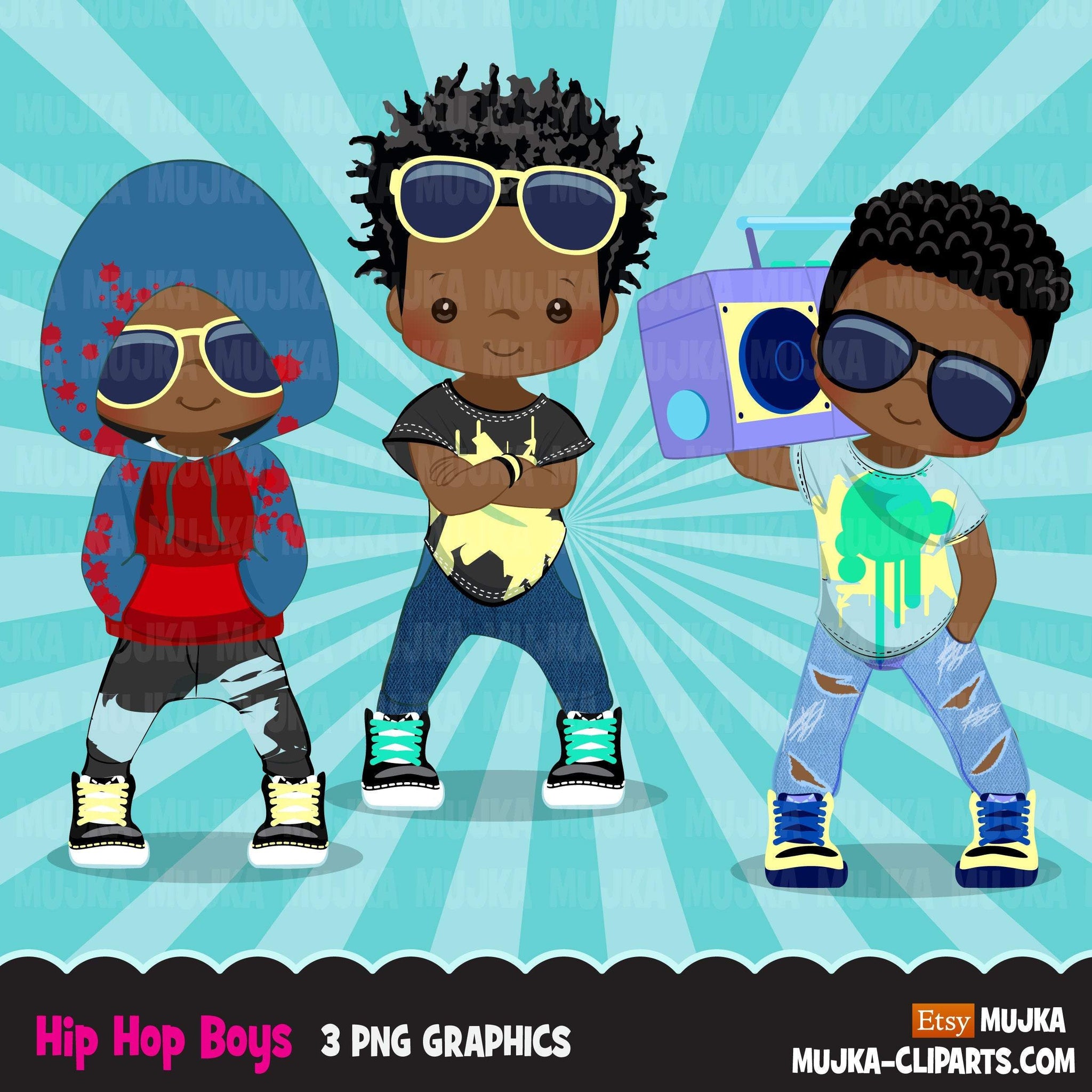 Clipart de meninos dançarinos de hip hop afro preto, boombox, break dance, personagens de rap, clipart de sublimação digital