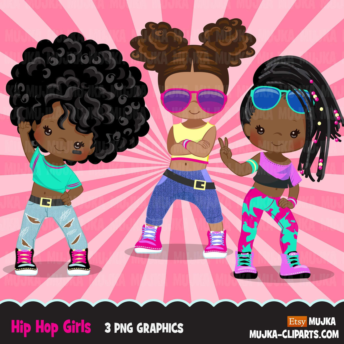 Afro black Hip hop dancer girls clipart, fashion, break dance, rapping ...