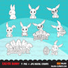 Easter Digital stamps, Bunny ears, black & white graphics, egg hunt, best friends, coloring book art outline clipart