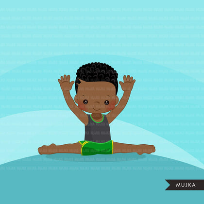 Gymnastics Clipart, Gymnast black boys, balance bar, sports, school activity, commercial use PNG graphics