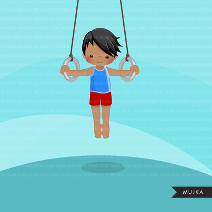 Gymnastics Clipart, Gymnast black boys, ring, sports, school activity, commercial use PNG graphics