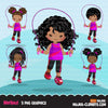 Gymnastics Clipart, Gymnast black girls, skipping workout, fitness, sports, school activity, commercial use PNG graphics