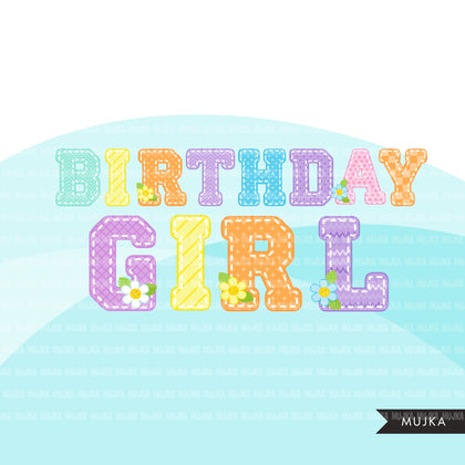 Stitched Alphabet Clipart, stackable, boy and girl birthday, spring flowers, baby shower letter  PNG graphics