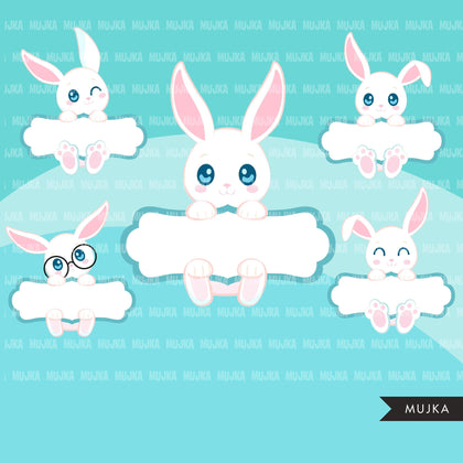 Easter Bunny Split Clipart, Cute rabbit with Easter frame, animal graphics, commercial use digital PNG clip art
