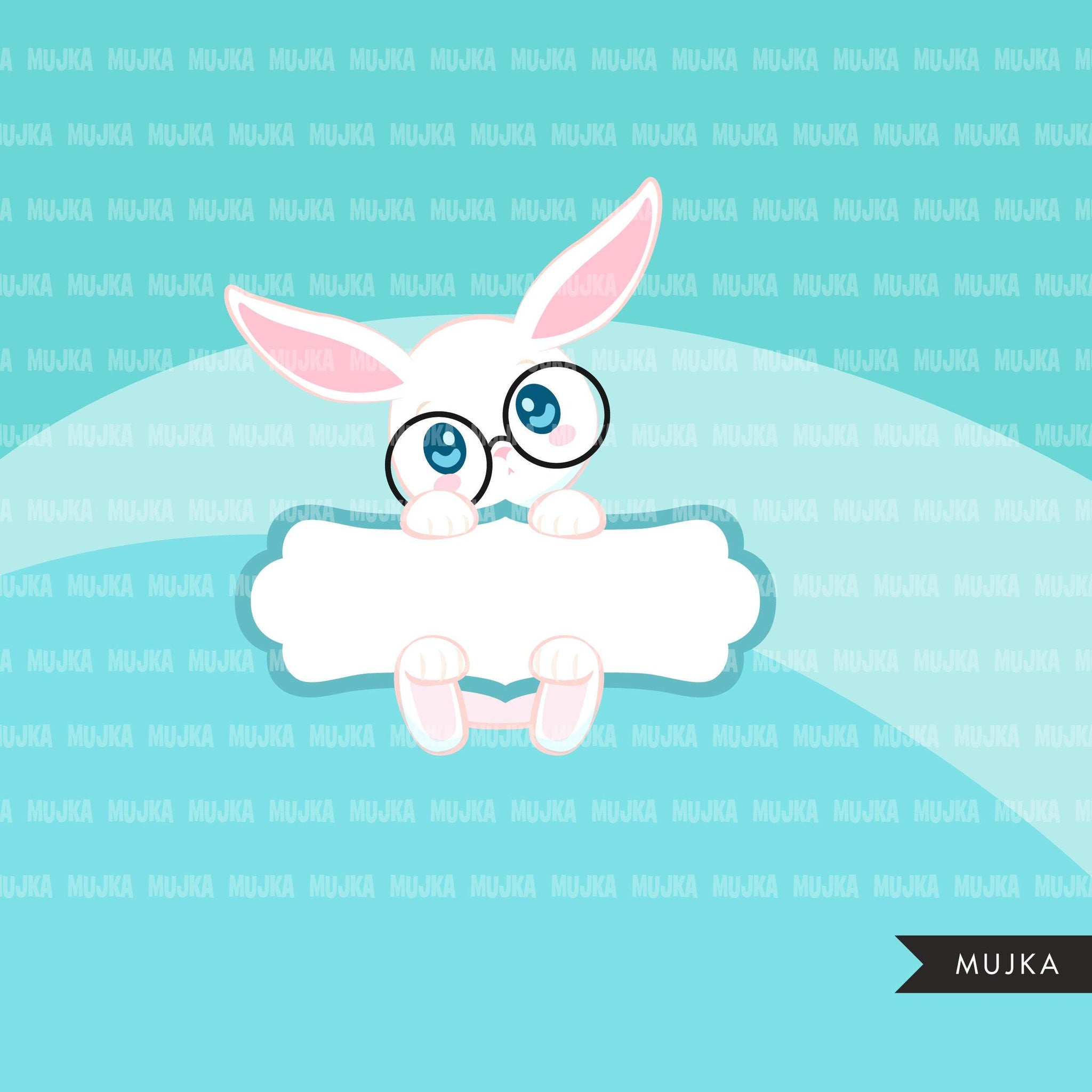 Easter Bunny Split Clipart, Cute rabbit with Easter frame, animal graphics, commercial use digital PNG clip art