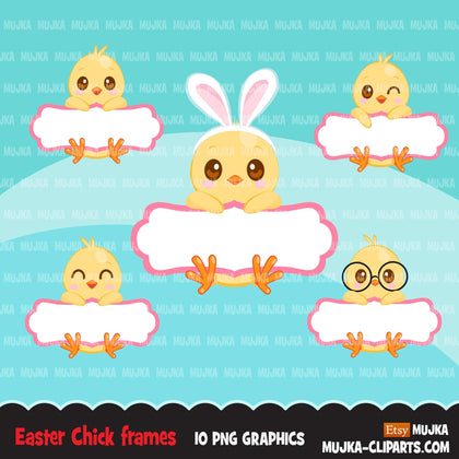 Easter Chick Split Clipart, Cute chicks with Easter frame, animal graphics  commercial use digital PNG clip art