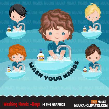 Hand washing Clipart, boys, hand sanitizer, bathroom chores, cleaning, covid 19, corona virus, social distancing graphics
