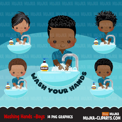 Hand washing Clipart, black boys, hand sanitizer, bathroom chores, cleaning, covid 19, corona virus, social distancing graphics