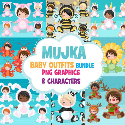 Baby animal outfits Bundle, baby shower, first birthday props, sublimation graphics commercial use PNG clip art