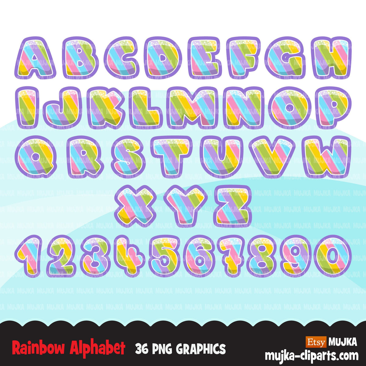 Rainbow Alphabet Clipart, stackable, boy and girl birthday, pastel col ...