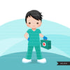 Male Nurse clipart with mask green scrubs, hospital graphics, print and cut PNG digital Designs, covid Medical clip art