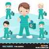 Male Nurse clipart with mask green scrubs, hospital graphics, print and cut PNG digital Designs, covid Medical clip art