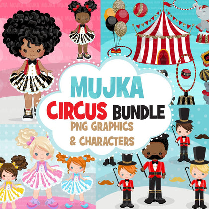 Circus Clipart Bundle, birthday props, sublimation graphics, animals, glitter tutu, pastel, carnival commercial use PNG clip art